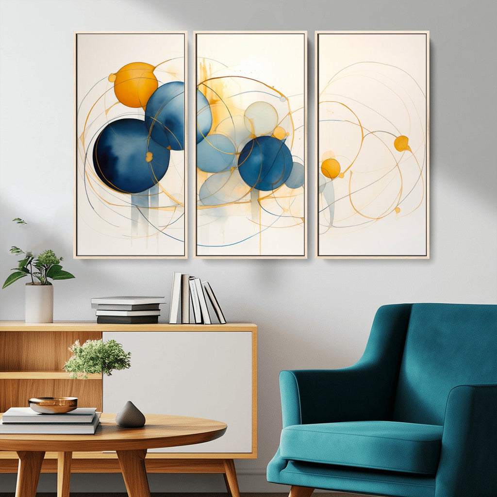 Geometric Blue Orange Abstract Wall Art Canvas, Geometric Blue Orange Canvas Print
