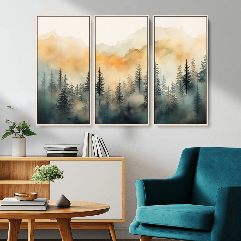 Abstract Forest Print | Mountain Wall Art | Autumn Landscape Canvas Print