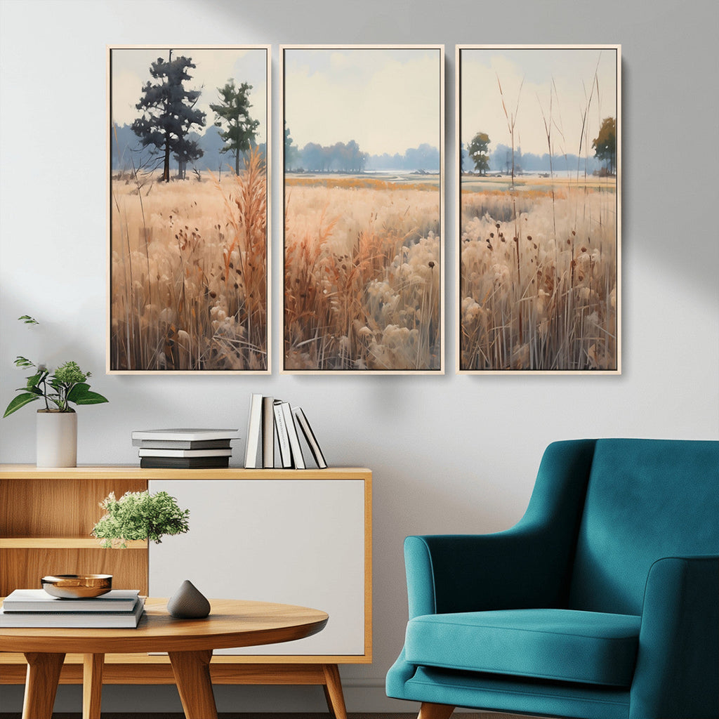 Golden Fields Canvas Wall Art Print | Serene Minimalist Landscape for Modern Decor