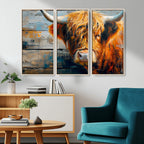 Highland Cow Abstract Canvas Wall Art, Bold Farmhouse Decor
