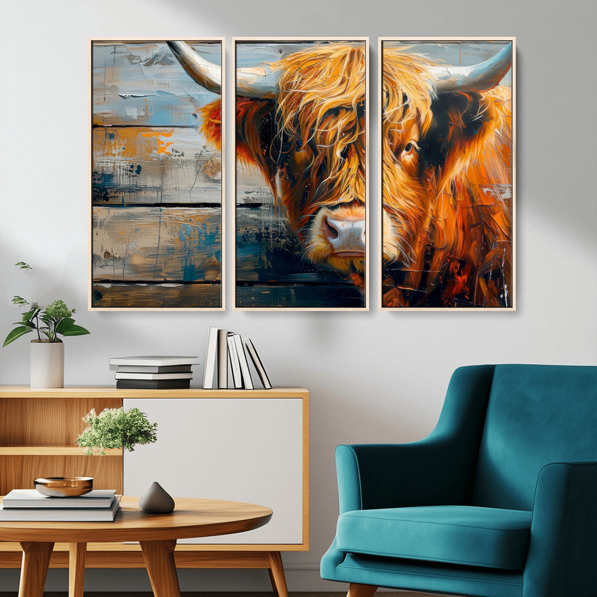 Highland Cow Abstract Canvas Wall Art, Bold Farmhouse Decor