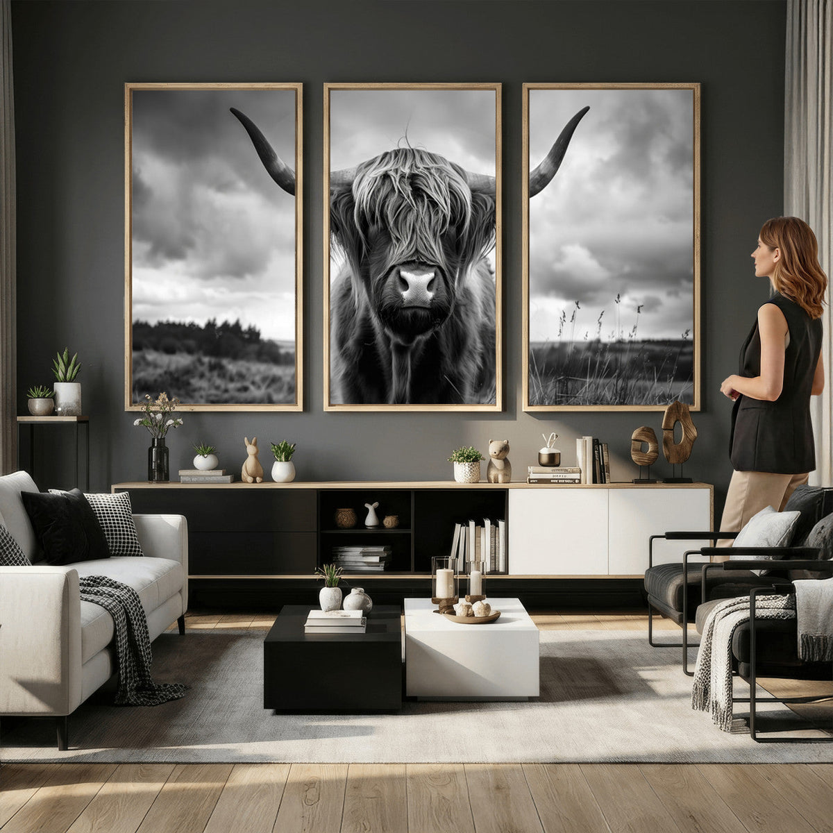 Scottish Cow Wall Art Canvas Print, Longhorn Wall Art