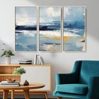 Abstract Ocean Canvas Wall Art - Coastal Blue and Gold