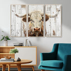 Rustic Longhorn Bull Wall Art Canvas Set