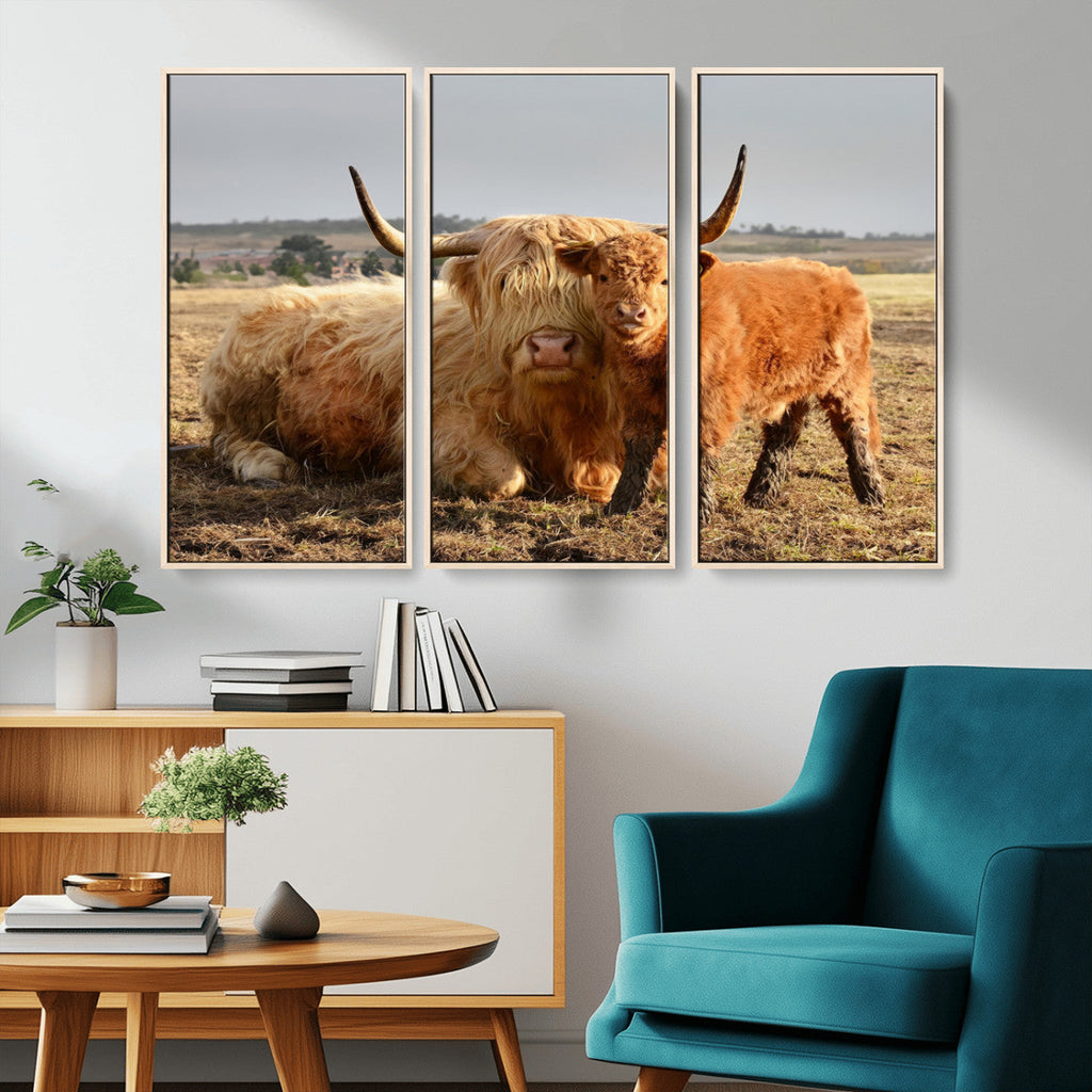 Highland Cow Canvas Wall Art Animal Print for Farm House Decor