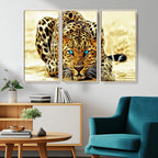 Blue-Eyed Leopard Canvas Wall Art, Framed Animal Print, Fierce and Bold Decor for Living Rooms