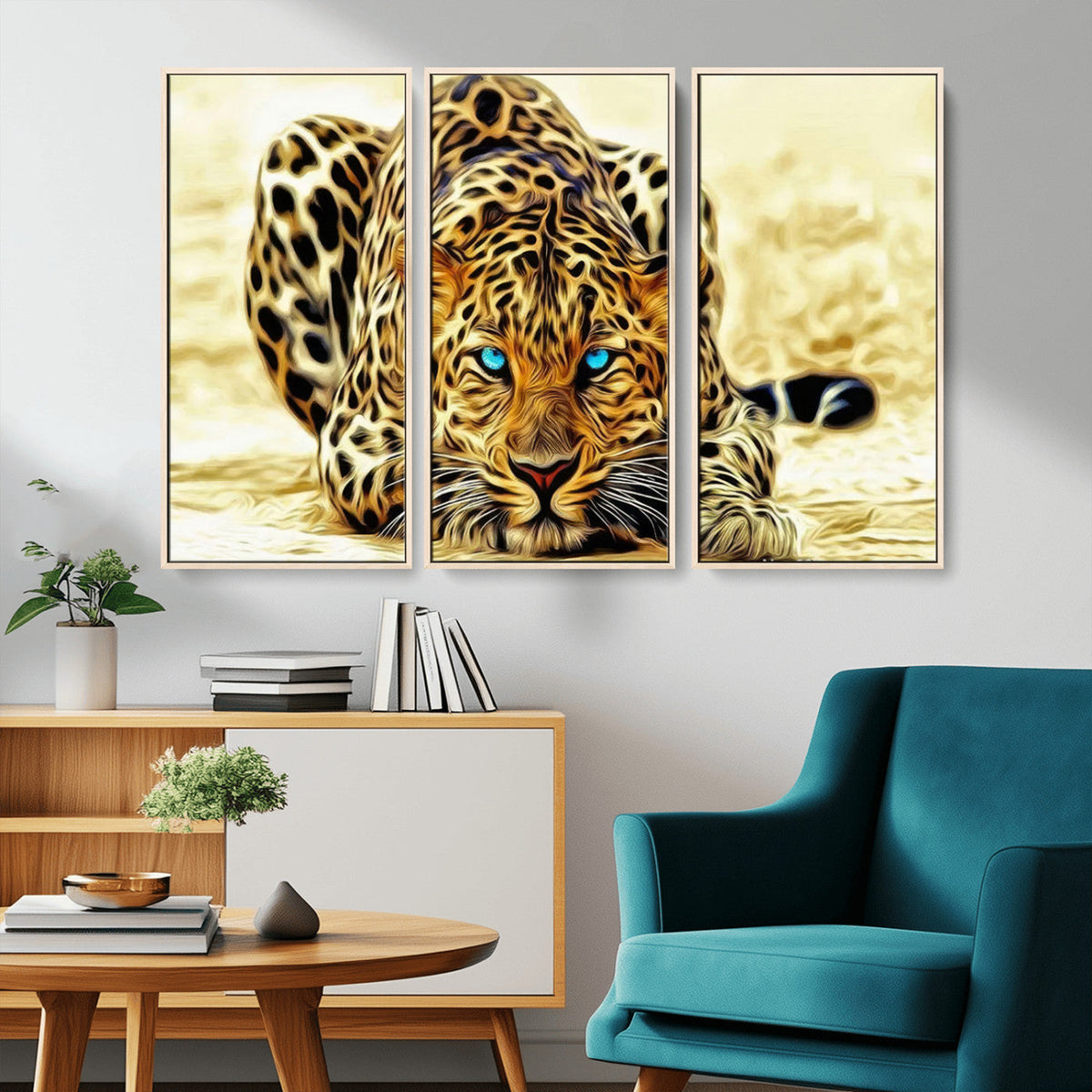 Blue-Eyed Leopard Canvas Wall Art, Framed Animal Print, Fierce and Bold Decor for Living Rooms