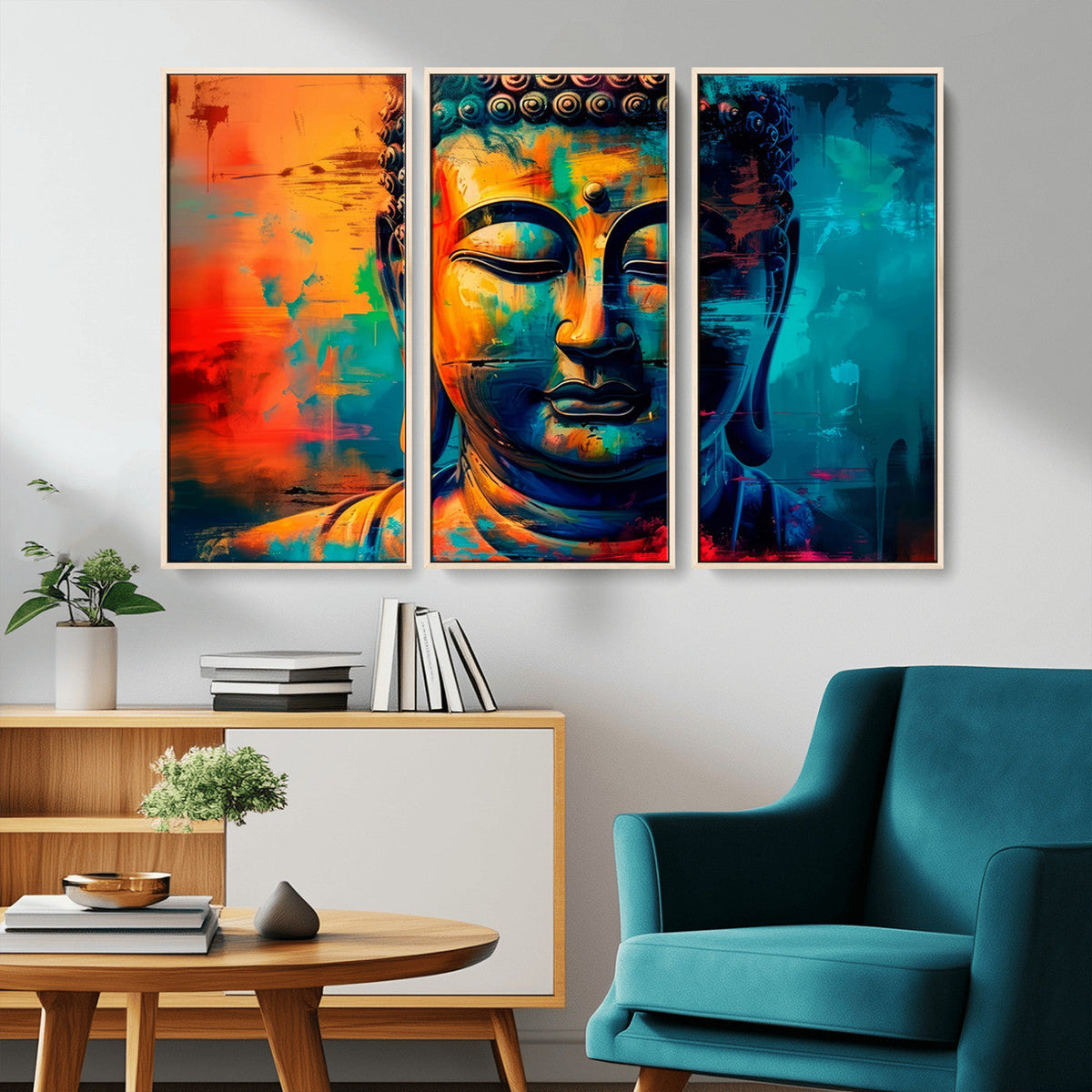 Colorful Buddha Wall Art | Framed Abstract Portrait Canvas