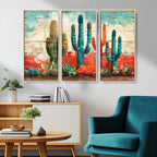 Colorful Cacti Wall Art | Framed Vibrant Succulent Canvas