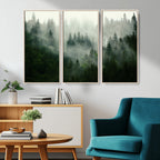 Misty Forest Wall Art | Tranquil Green Woodland Canvas Print