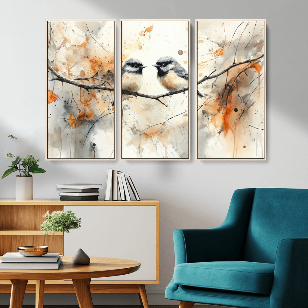 Beautiful Birds Wall Art | Framed Watercolor Branch Canvas