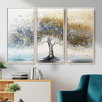 Golden and Silver Tree Wall Art | Framed Elegant Leaves Canvas