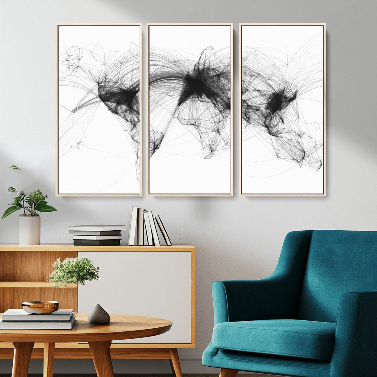 Flight Routes Air Traffic Map Canvas Wall Art, World Flight Routes Print