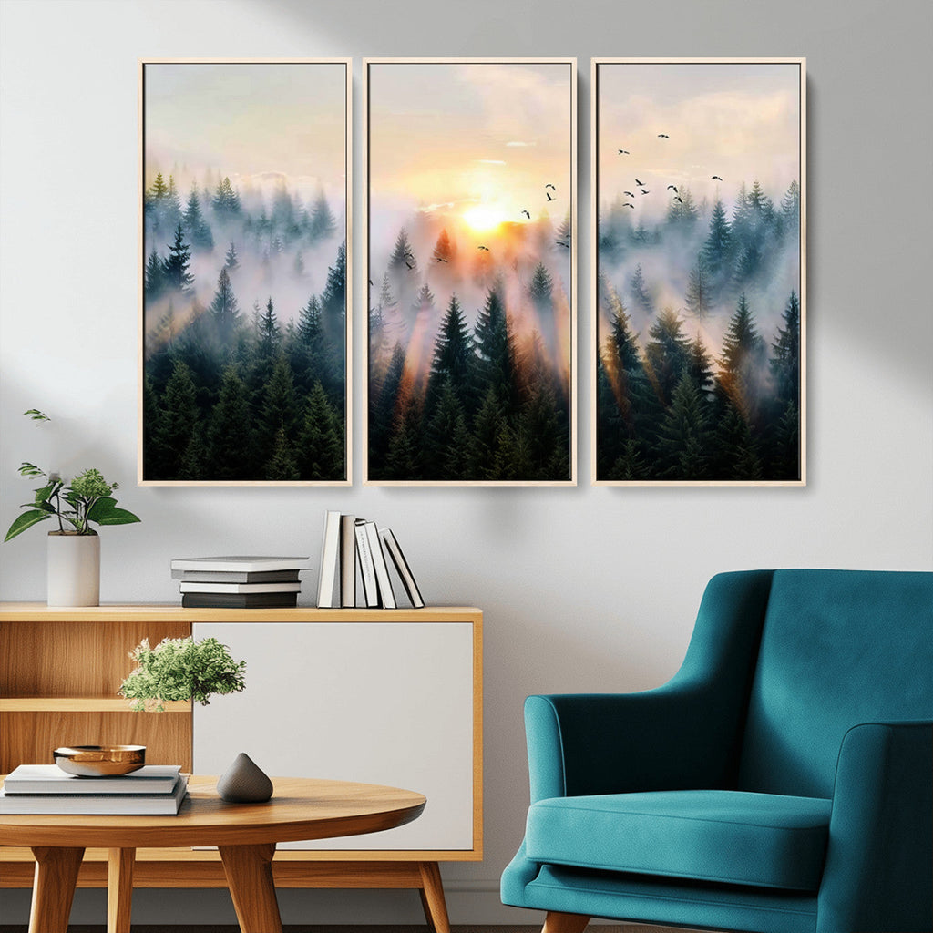 Abstract Forest Wall Art, Serene Nature Canvas Print with Misty Forest Design for Modern Home Decor