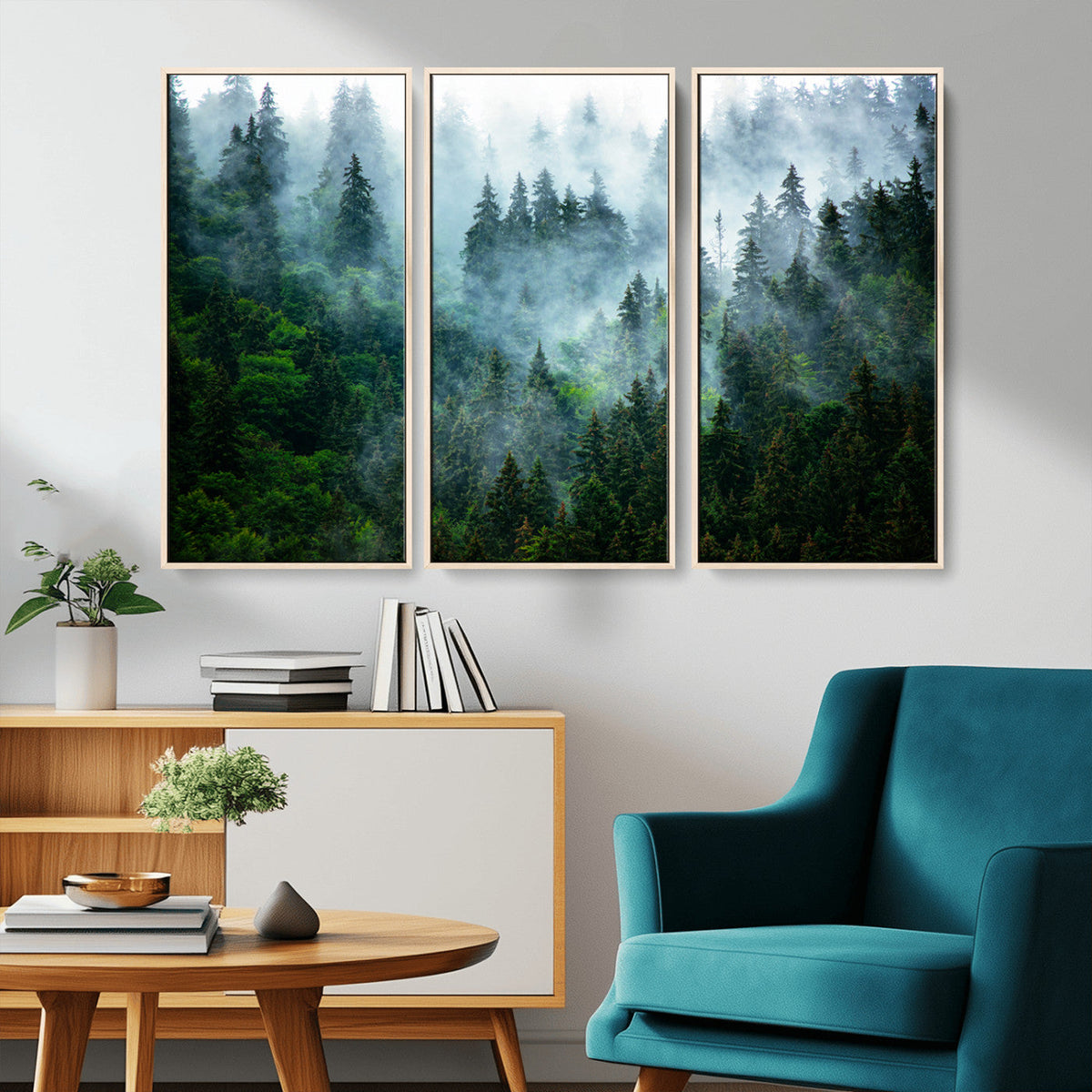Misty Forest Wall Art Canvas Print | Framed Foggy Mountain Landscape