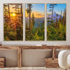 Forest Sunset Wall Art Canvas Print | Green Pines in Golden Light