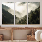 Misty Valley Wall Art Canvas Print | Foggy Forest and Pine Trees