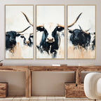 Texas Longhorn Wall Art Canvas Print | Majestic Horned Bull in Black and White