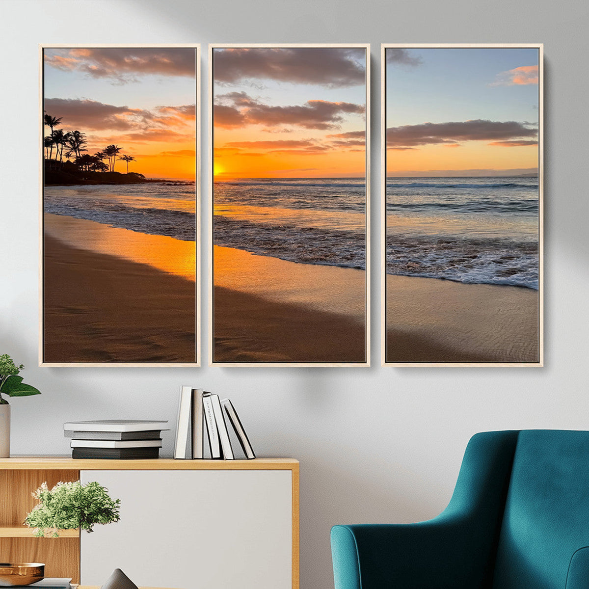 Tropical Beach Wall Art | Framed Sunset Ocean Canvas
