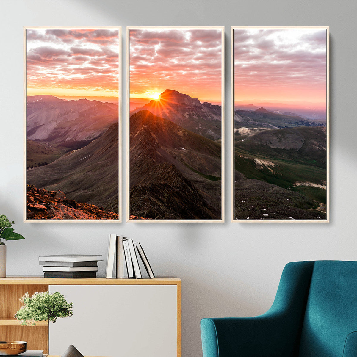 Mountain Sunrise Wall Art | Framed Alpine Ridge Canvas