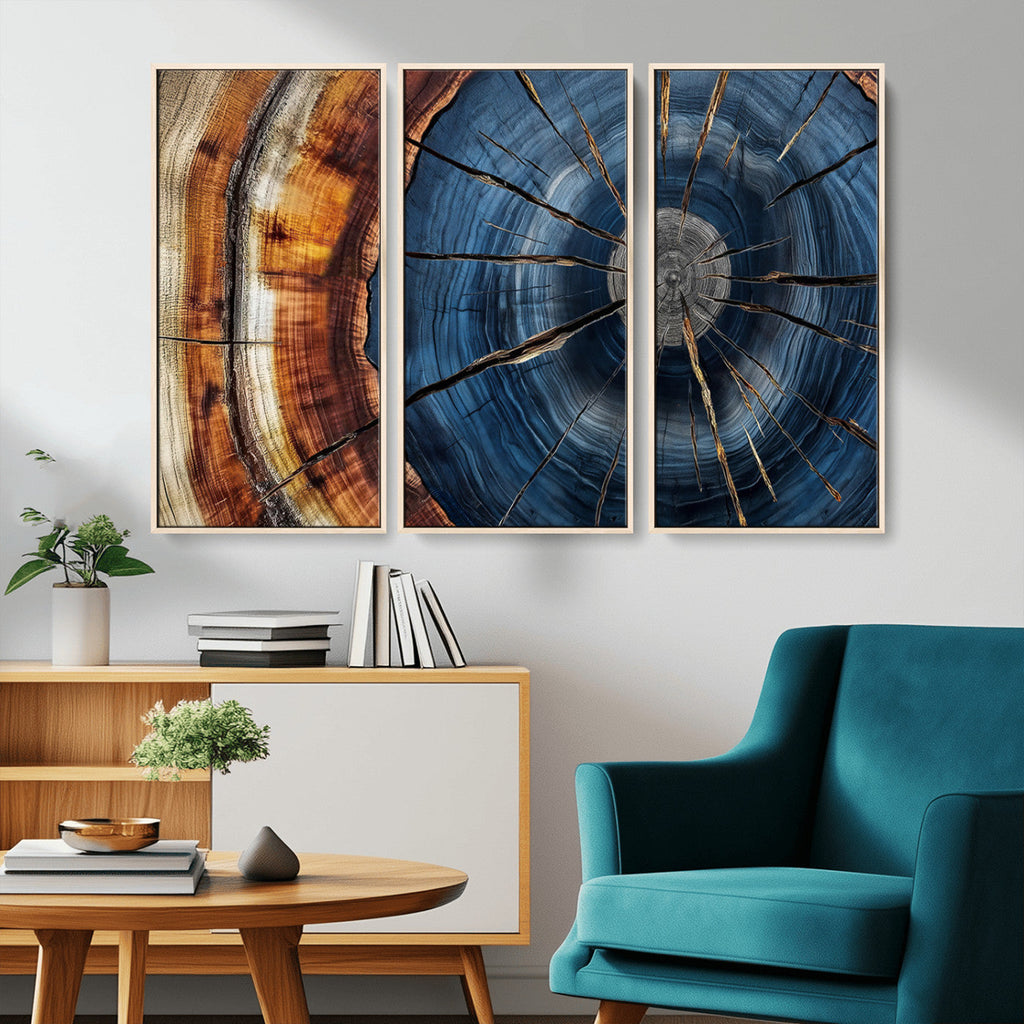 Framed Abstract Tree Ring Wall Art Print, Natural Rustic Wood Grain Canvas Print