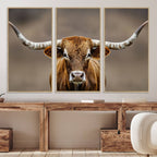 Texas Longhorn Wall Art Canvas Print | Rustic Brown Bull Western Decor