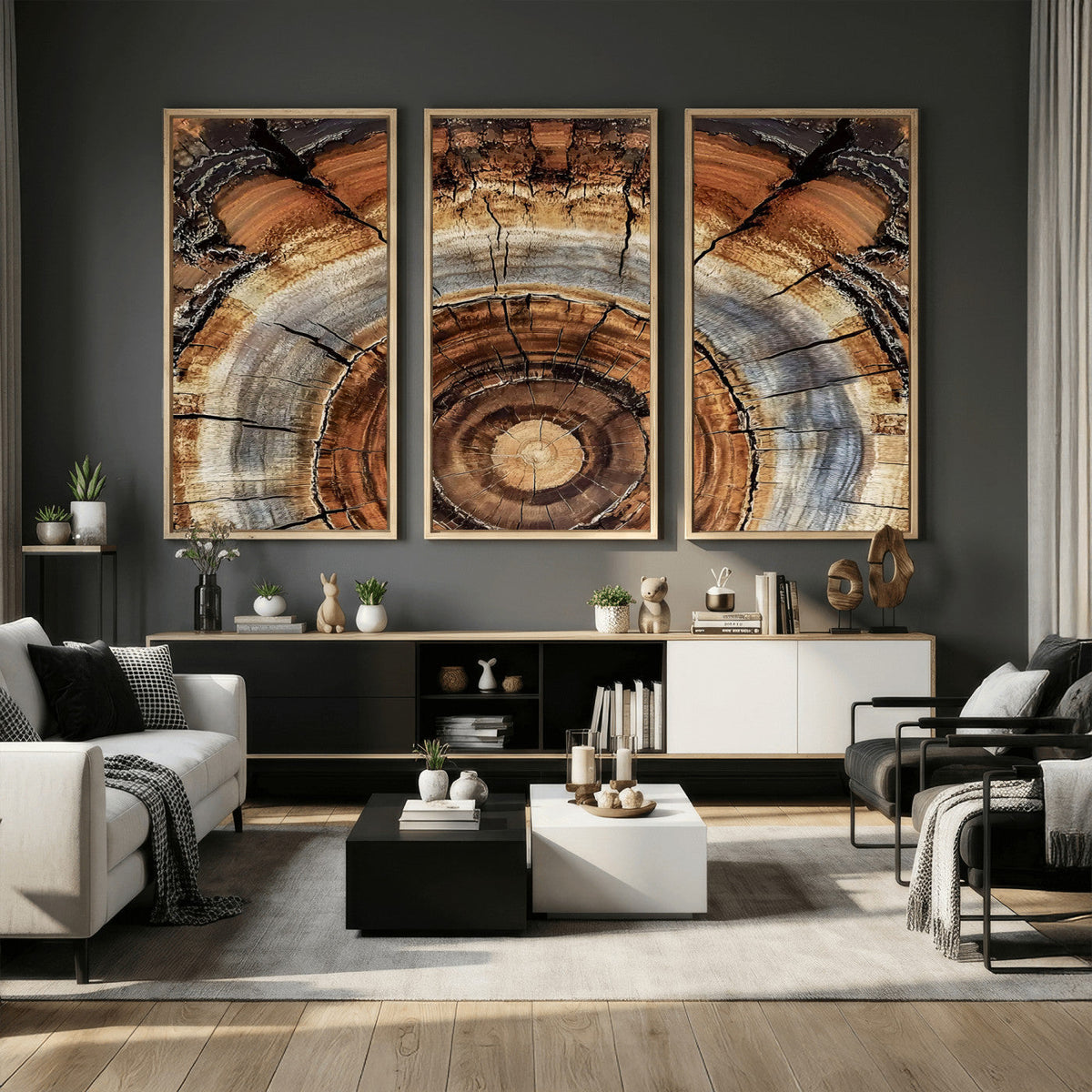 Tree Rings Wall Art Canvas Print, Rustic Wood Grain