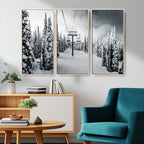 Snowy Pines Wall Art Canvas Print | Ski Lift in a Winter Forest