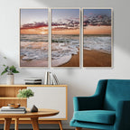 Ocean Sunset Wall Art Canvas Print | Sandy Shore and Gentle Waves