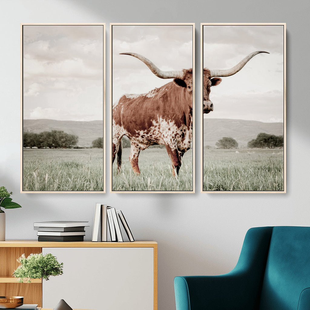 Texas Longhorn Wall Art | Framed Spotted Cattle Canvas
