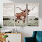 Texas Longhorn Wall Art | Framed Spotted Cattle Canvas