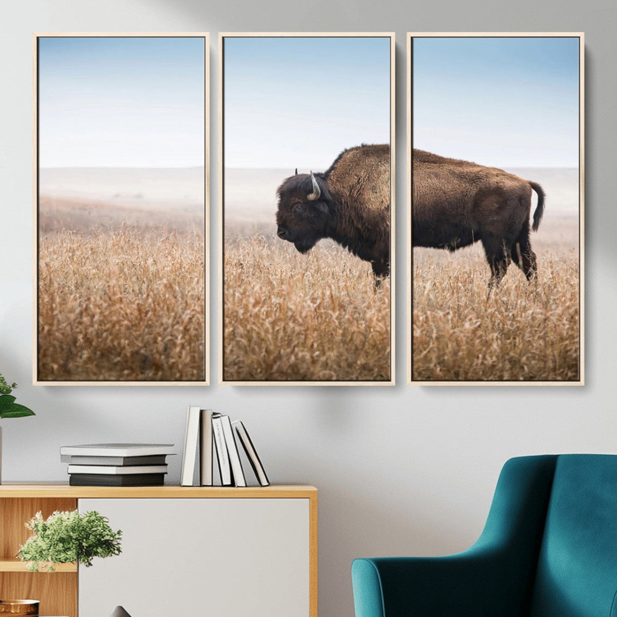 Wild Bison Wall Art | Framed Prairie Landscape Canvas