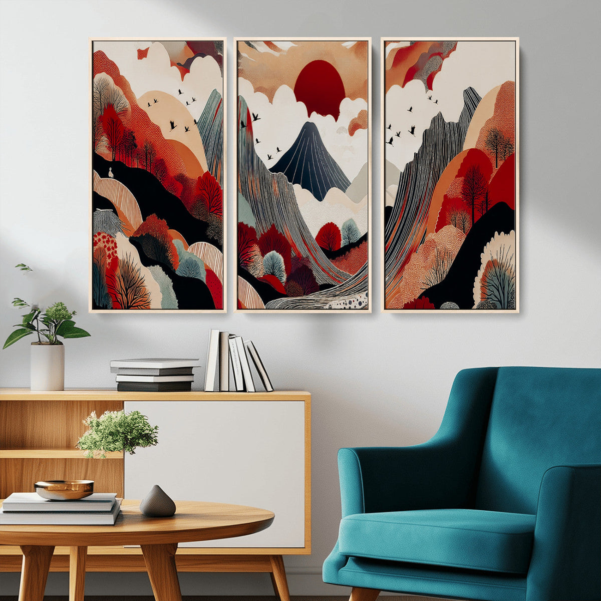 Abstract Mountain Wall Art | Framed Vibrant Landscape Canvas