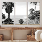 Palm Trees Wall Art Canvas Print, Framed Coastal Ocean Horizon Monochrome Art