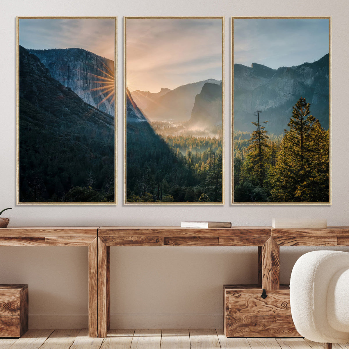 Yosemite Valley Wall Art Canvas Print, Framed Mountain Landscape National Park Art