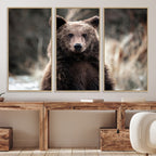 Brown Bear Wall Art Canvas Print, Framed Majestic Woodland Wildlife Cabin Art
