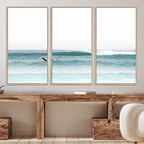 Surfing Wall Art Canvas Print, Framed Minimalist Ocean Waves Beach Art