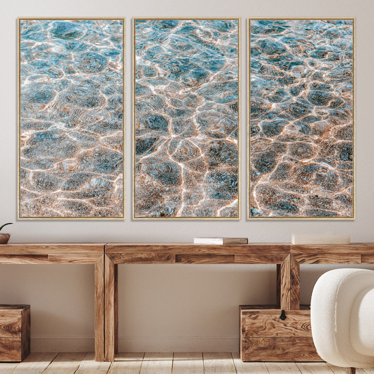 Clear Water Wall Art Canvas Print | Framed Sunlit Ocean Ripples