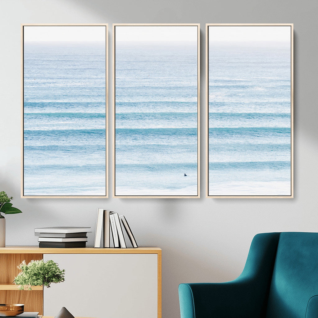 Ocean Wave Surfer Wall Art | Framed Minimal Seascape Canvas