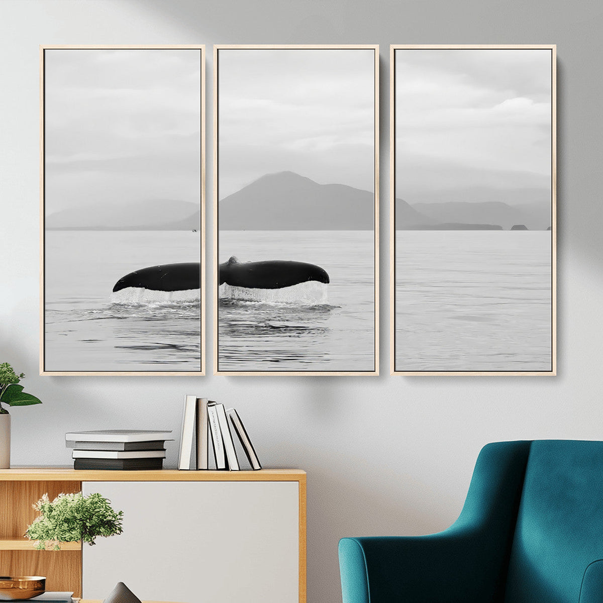 Whale Tail Wall Art | Framed Black White Ocean Canvas