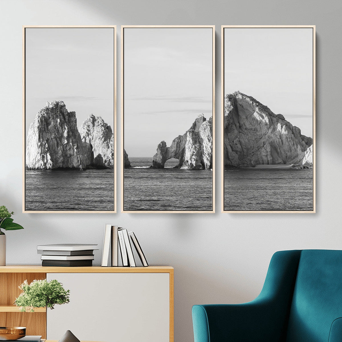 Coastal Wall Art | Framed Black White Ocean Canvas Artwork