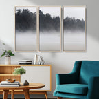 Surfer Fog Wall Art Canvas Print, Framed Foggy Beach and Coastal Surf Scene