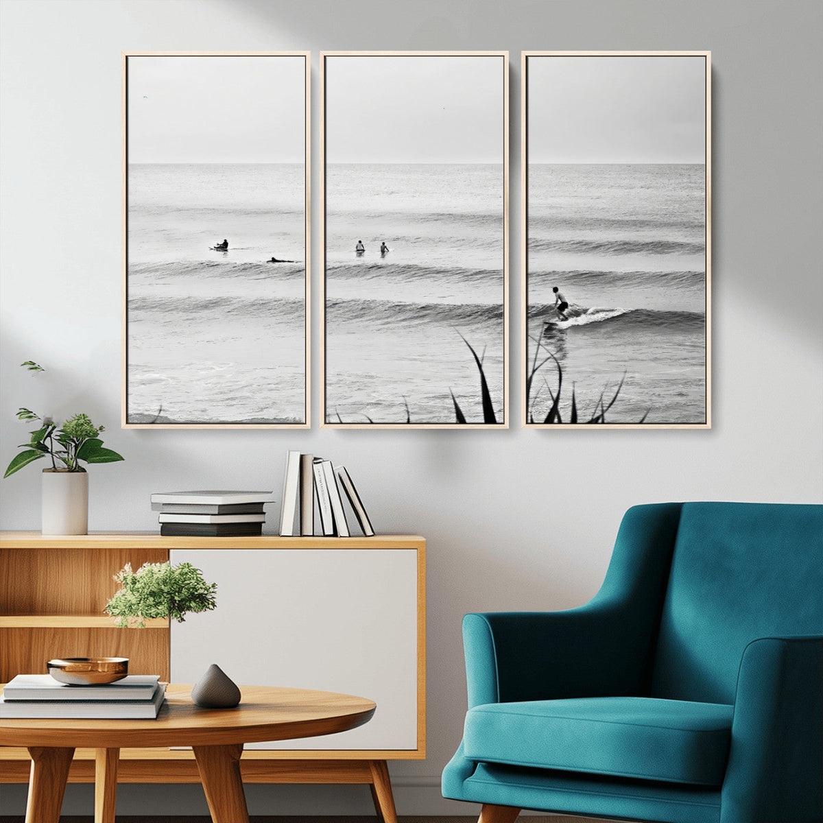 Surfer Silhouette Wall Art | Framed Calm Ocean Canvas