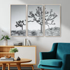 Joshua Tree Wall Art Canvas Print, Framed Black and White Desert Landscape Artwork
