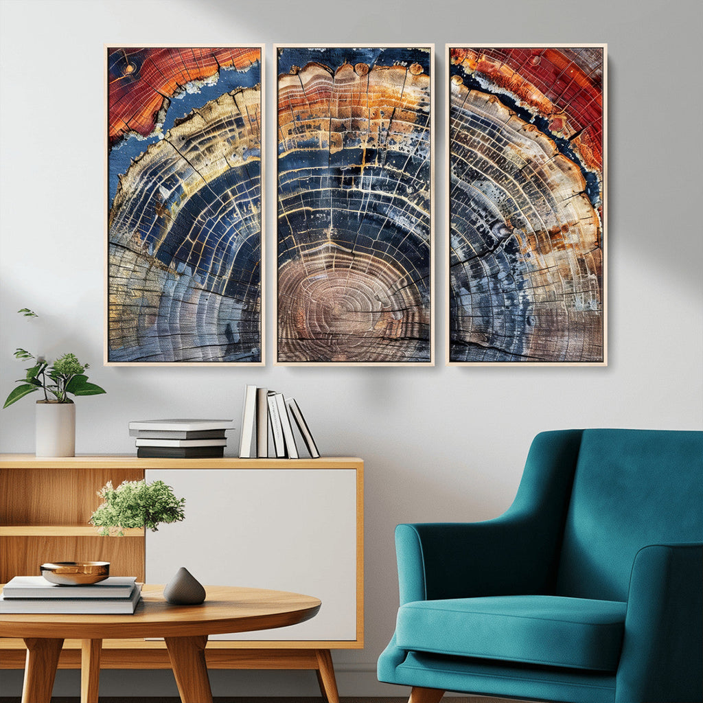 Tree Rings Wall Art Canvas Print, Framed Petrified Wood Modern Rustic