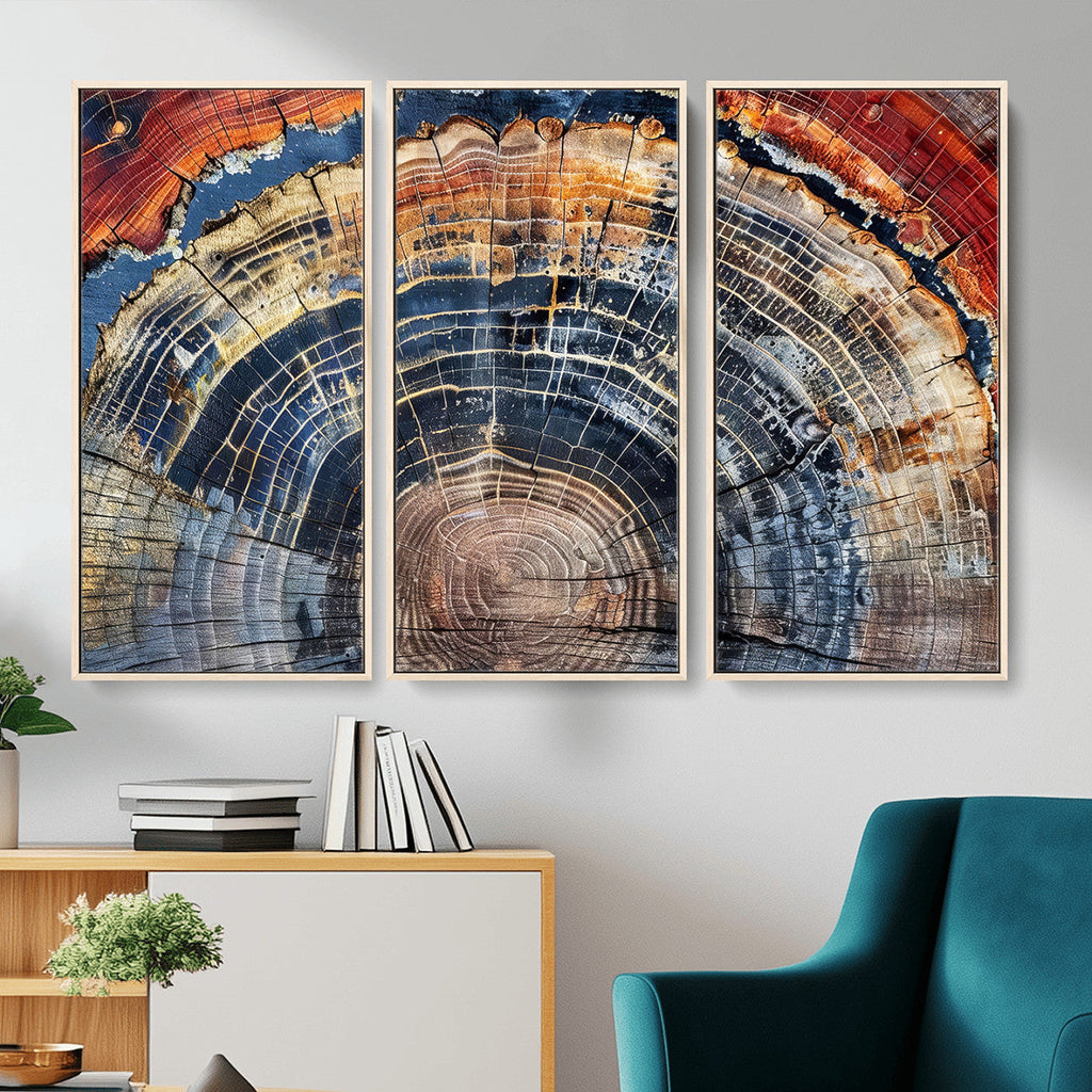 Tree Rings Wall Art Canvas Print, Framed Petrified Wood Art, Modern Rustic Decor