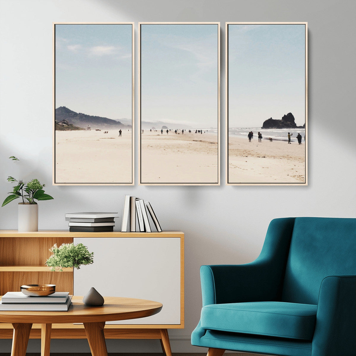 Minimalist Beach Wall Art Canvas Print, Framed Coastal Serenity Soft Sand