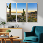 Saguaro Cactus Wall Art Canvas Print, Framed Desert Sunset Southwestern