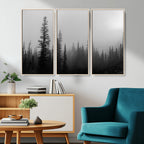 Misty Pines Wall Art Canvas Print, Framed Woodland Minimalist Black and White