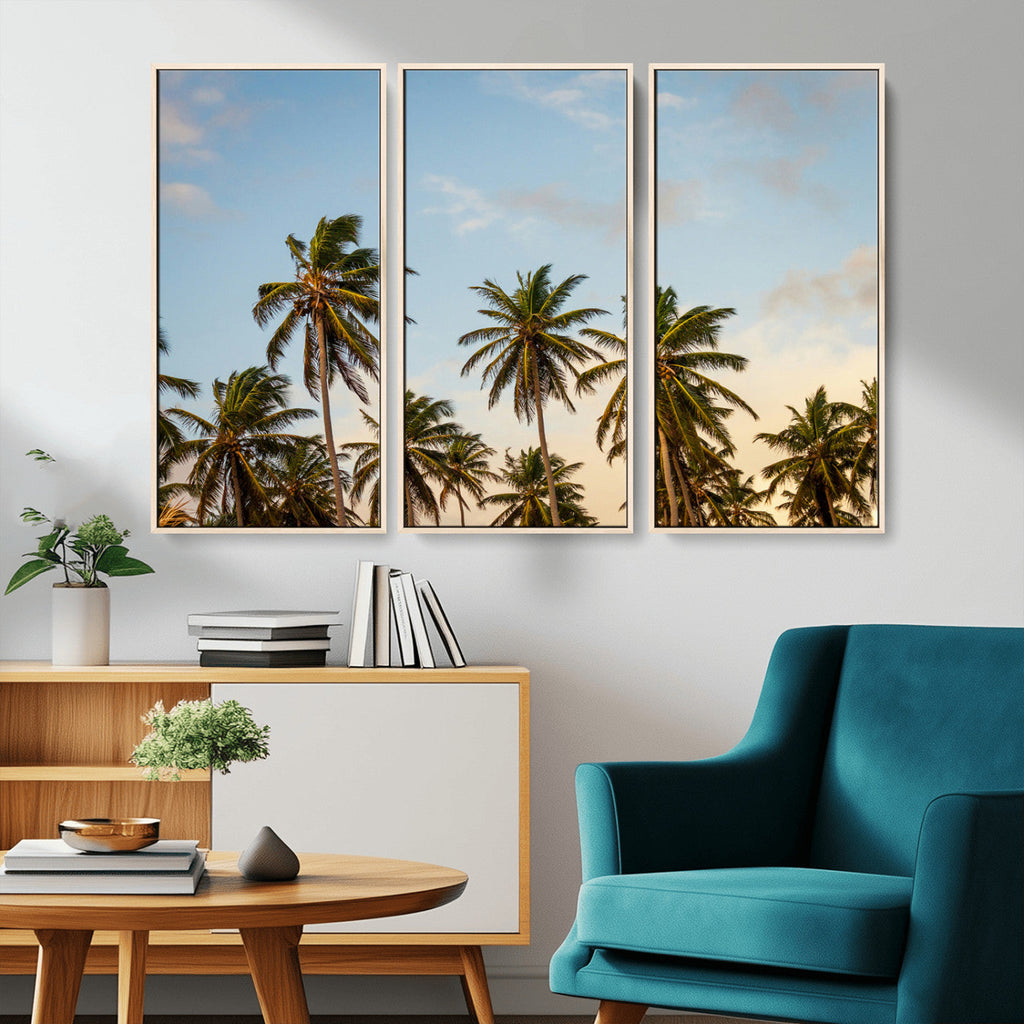 Palms Wall Art Canvas Print, Framed Tropical Coastal Nature Scene